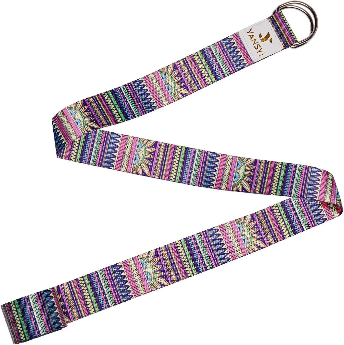 YANSYI Yoga Strap (6ft, 8ft), Eco-Printed Durable Premium Fabric Exercise Straps w/Adjustable D-Ring Buckle for Stretching, General Fitness, Flexibility and Physical Therapy