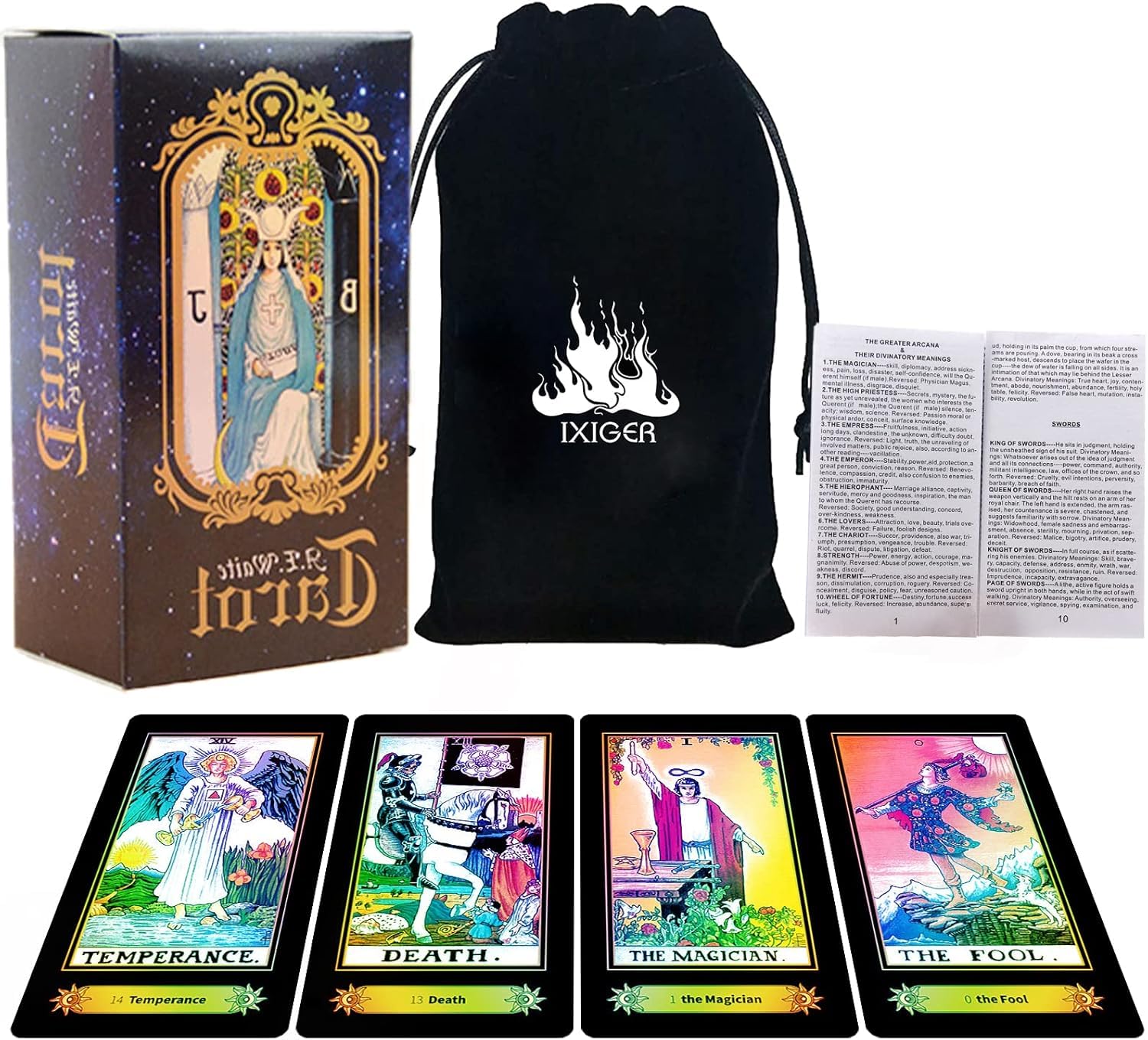IXIGER Tarot Cards,Tarot Cards with Guide Book,78 Classic Tarot Deck,Tarot Card Deck with Guide Book and Gift Bag,Fortune-telling Game for Beginners and Experts