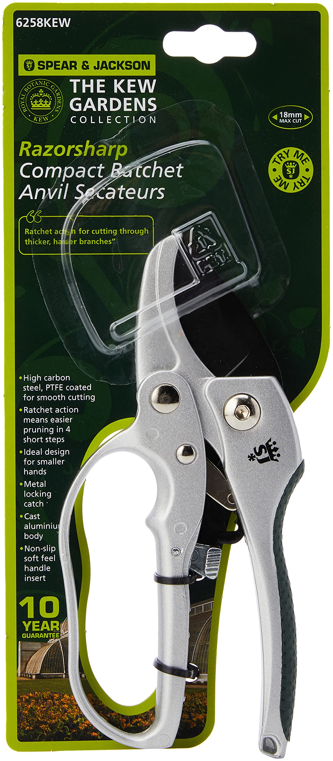 Spear & Jackson 6258KEW Kew Gardens Collection Compact Ratchet Anvil Secateurs