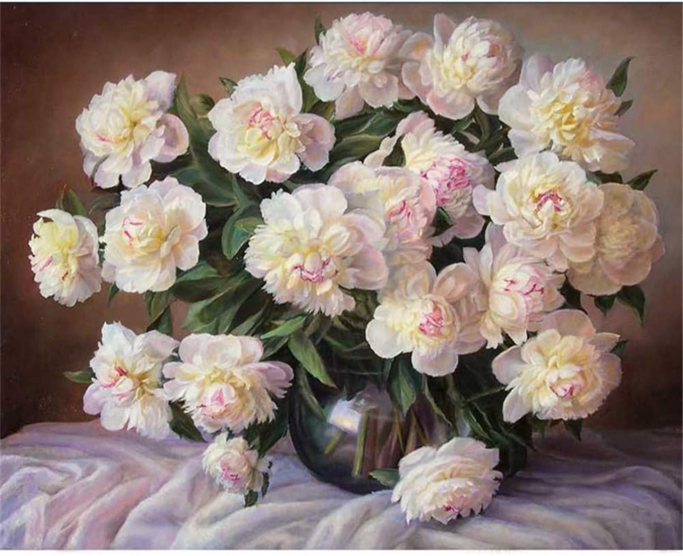 DIY Fabric Decorating Kits, ABEUTY Paint by Numbers White Flowers Plant 16x20 inches Number Painting Wall Art