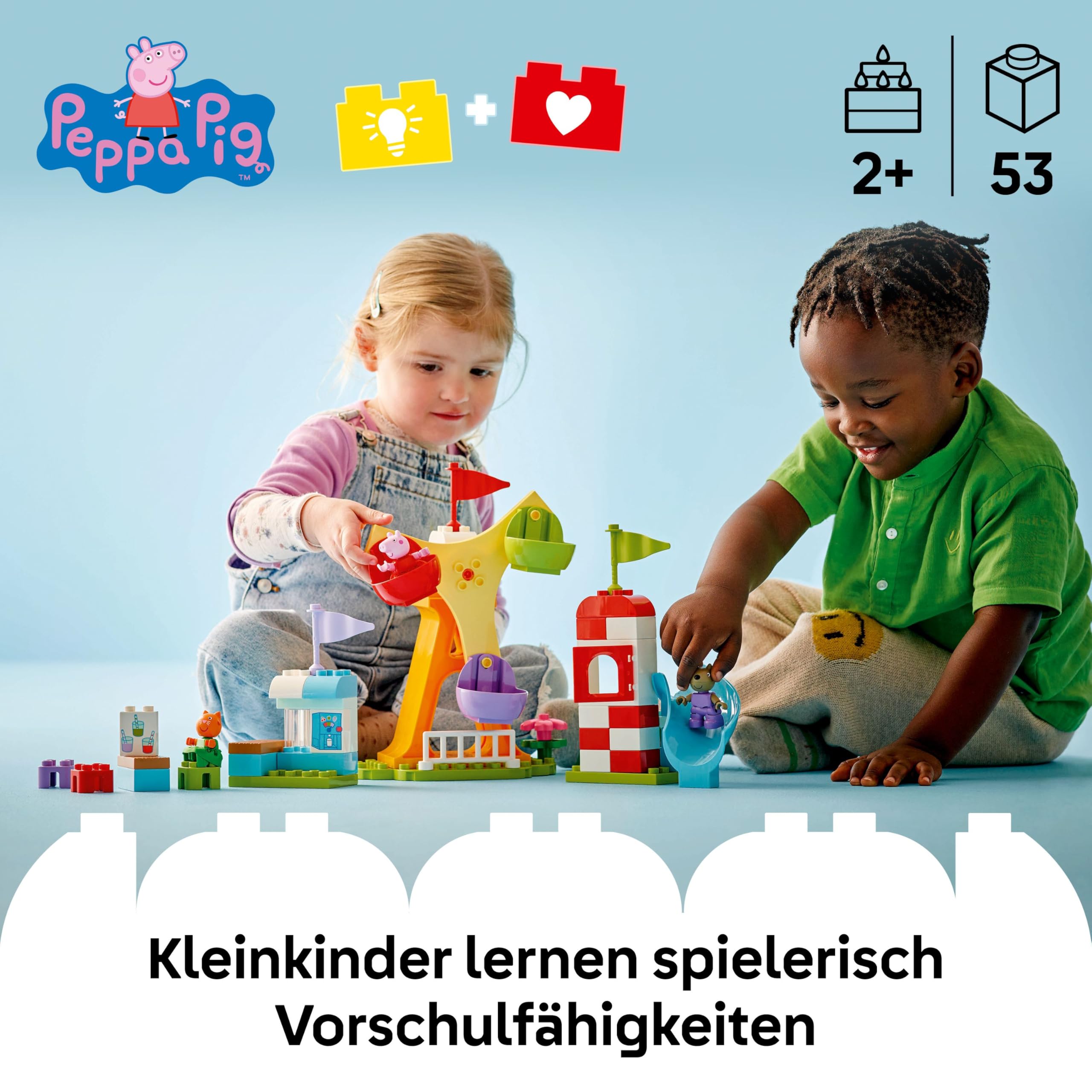 LEGO DUPLO Peppa Wutz Jahrmarkt - Montessori Spielzeug - Motorikspielzeug für Kinder ab 2 Jahren - Vorschule Spiele mit Riesenrad, Rutsche & 3 Figuren inkl. Mollie Mieze & Klausi Kläff 10453 2