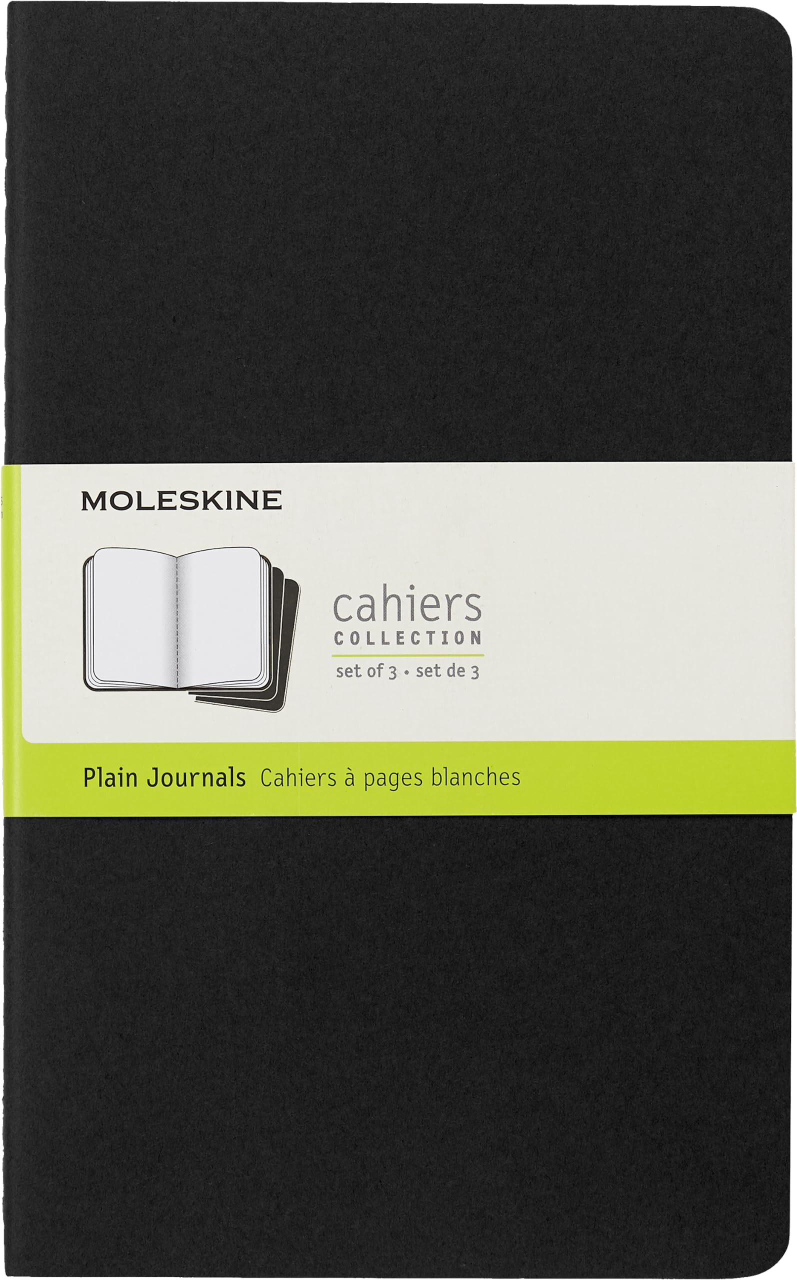 Moleskine Cahier Journal, Soft Cover, Large (5" x 8.25") Plain/Blank, Black, 80 Pages (Set of 3)
