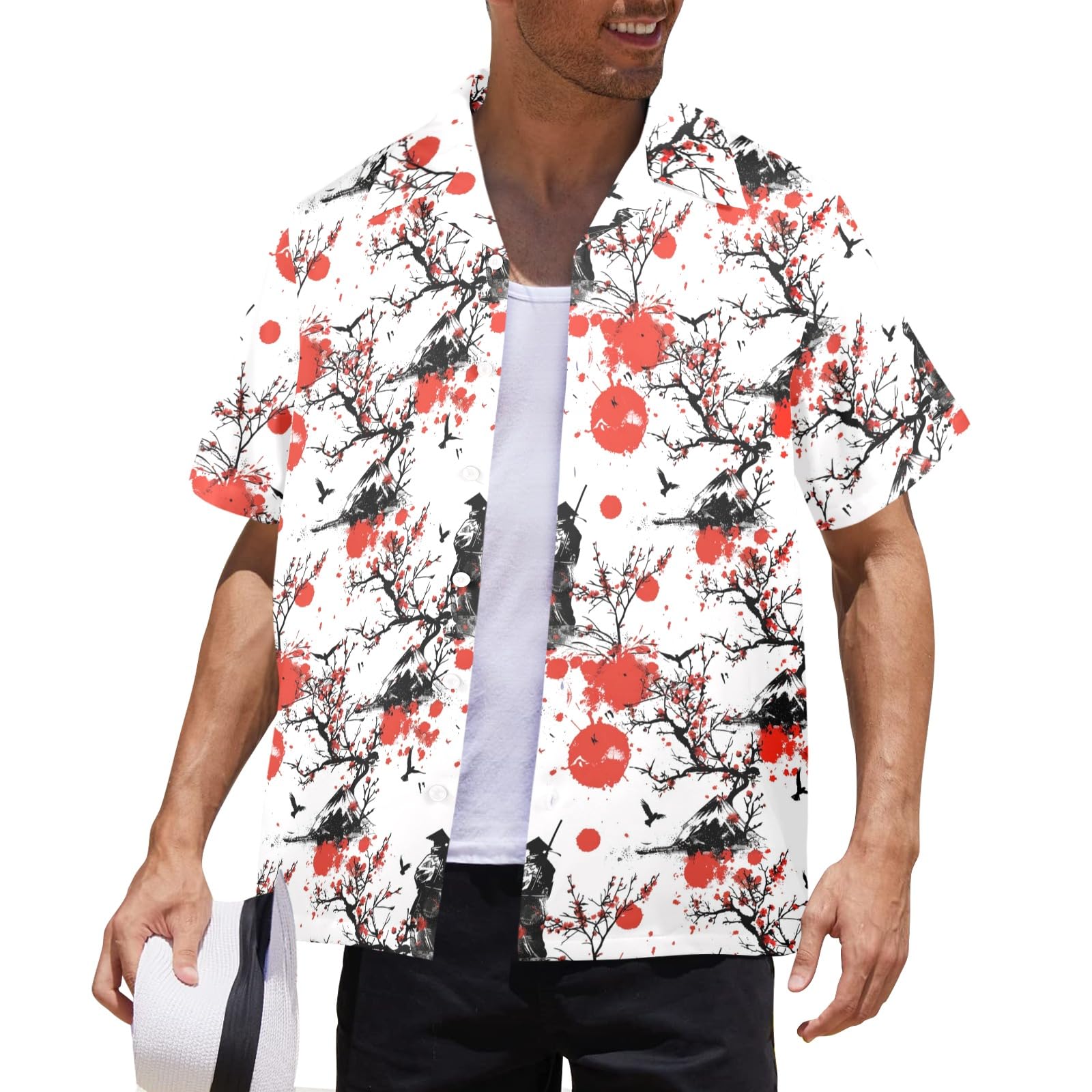 HUGLAZY Warrior Samurai Shirt Mens Hawaiian Shirts