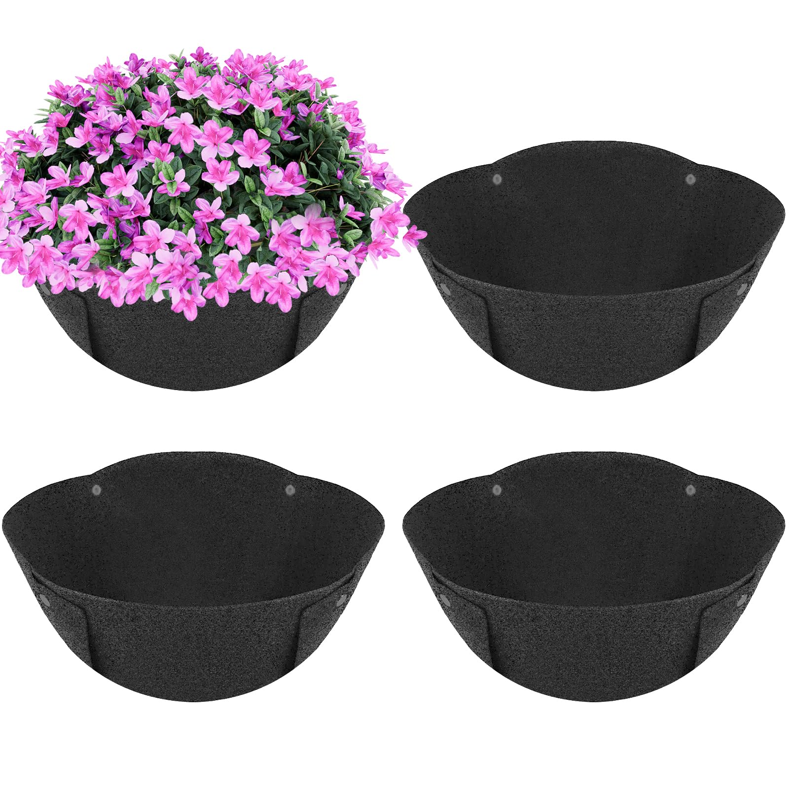 Photo 1 of HKZ Hanging Planter Basket Liners - 4 Pack 12 Inch Round Fabric Liners for Hanging Baskets, Replacement Coco Fiber Liner, Durable Non-Woven Liners for Hanging Baskets Planters Flowers, Plants (Black)