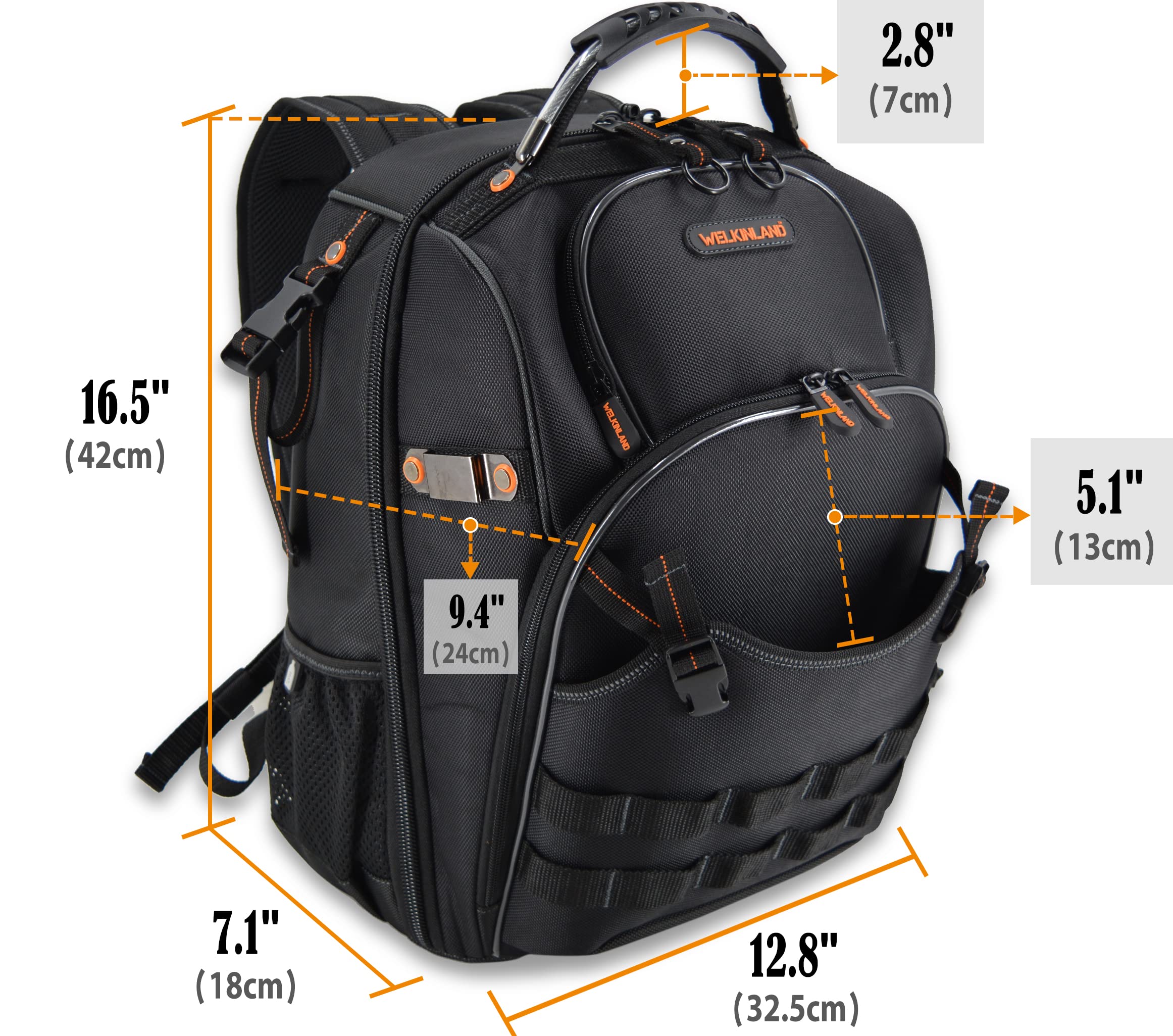 66-Pockets Tool Bag, Heavy-Duty Jobsite back pack for electricians, construction, men