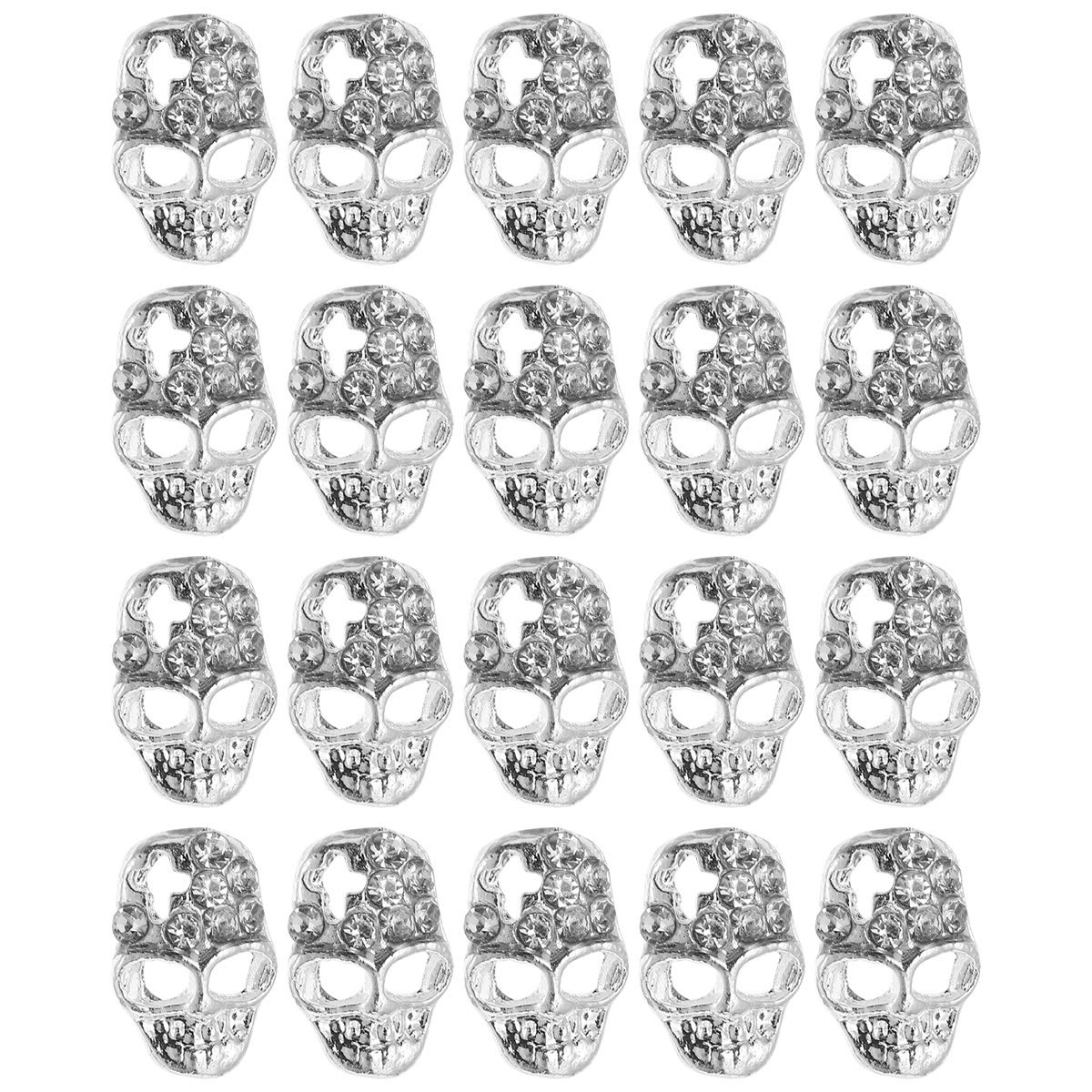 Lurrose 20Pcs 3D Alloy Nail Studs Decals Skull Gems Rhinestones Halloween Stickers Decor