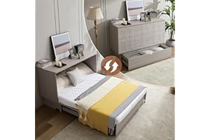 EDWINENE Queen Size Murphy Bed with Mattress Included, Murphy Bed Cabinet with Storage and Charging Station for Small Apartments, Guest Rooms, Home Offices. Grey