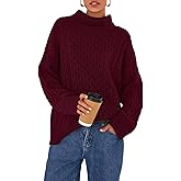 BTFBM Casual Women Fall Sweaters 2025 Long Sleeve Turtleneck Ribbed Knit Pullover Loose Cable Knit Sweater