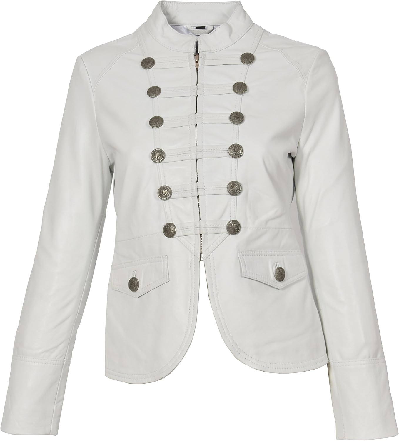 Womens Genuine Leather Military Style Casual Jacket Slim Fit Waist