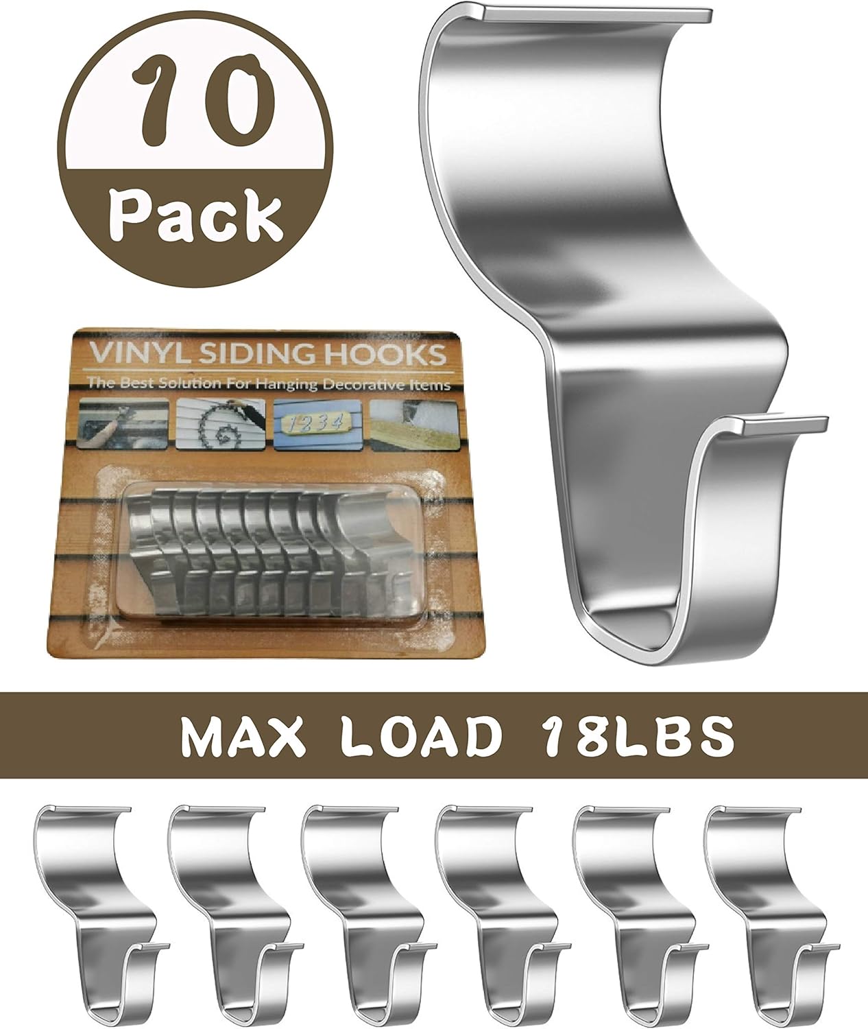 Vinyl Siding Hooks - Siding Clips For Hanging No-Hole Needed Low Profile Heavy Duty Wreath Hangers for Outdoor Light Decorations 10 Pack