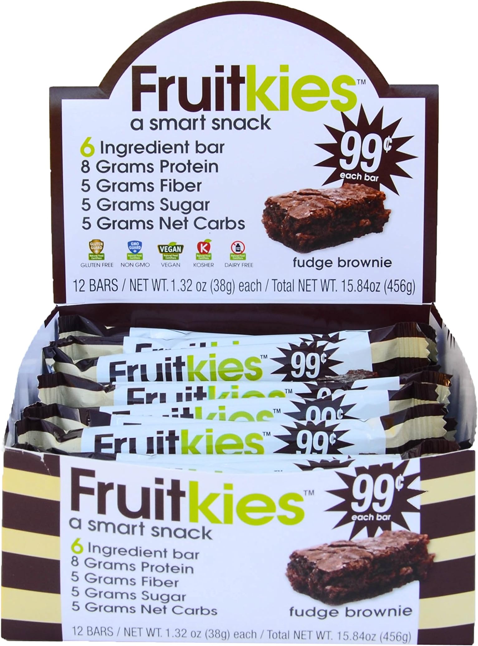 Chocolate Fudge Brownie Protein Bars - Certified Vegan, Gluten Free Dairy Free, Kosher - 1.32-Oz 12 Bars per Box