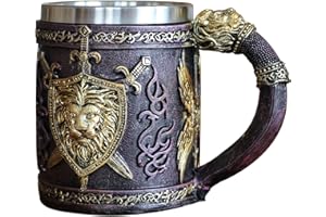 Veflauresi Medieval Lion Mug Stainless Steel Drinking Cup Beer Mug Bar Decoration Gift for boy