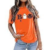 Halloween Boo Shirt Women Funny Ghost Pumpkin Spider Graphic Tee Spooky Season T-Shirt