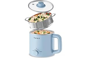 Topwit Hot Pot Electric with Steamer, 1.6L Ramen Cooker, Electric Pot for Pasta, Shabu-Shabu, Oatmeal, Soup and Egg, Electric Cooker with Dual Power Control, Dorm Room Essentials, Blue