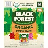 Black Forest USDA Organic Gummy Bears - 65 Pouches - .0.8Oz Each | Cherry, lemon, pineapple, orange, apple, strawberry, real fruit juice, gluten free, fat free, snack packs, sharing