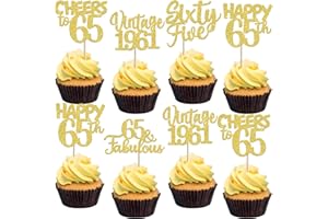 ZHUOWEISM 30PCS Happy 65th Birthday Cupcake Toppers Glitter Sixty Five 65 Fabulous Vintage 1961 Cupcake Picks Cheers to 65 Years for 65th Birthday Anniversary Party Cake Decorations Supplies Gold