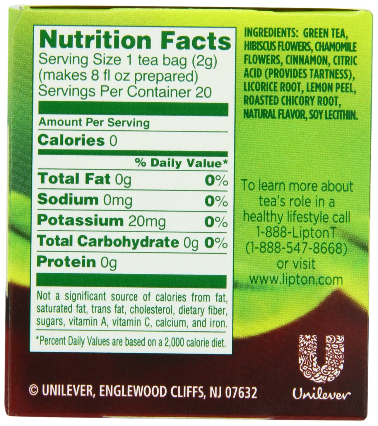 lipton green tea nutrition facts