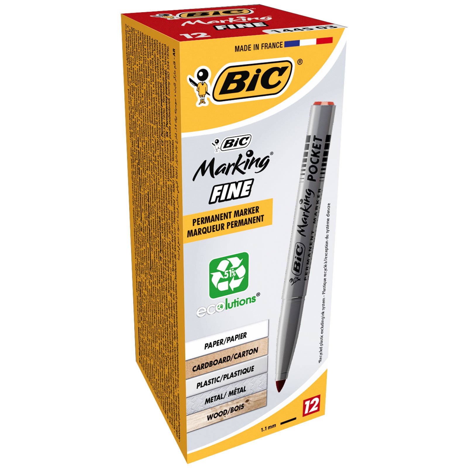 BIC Marking Pocket Permanent Marker 1.1mm Red (Box 12)