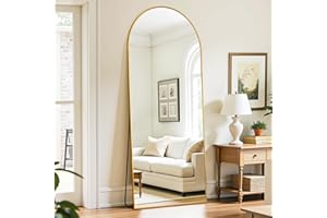 LadyNow Full Length Mirror, 59"x18" Oversized Floor Mirror Freestanding, Full Body Mirror Floor Standing Mirrors with Stand, Hanging Mounted Mirrors for Bedroom Living Room, Gold, Arched Style