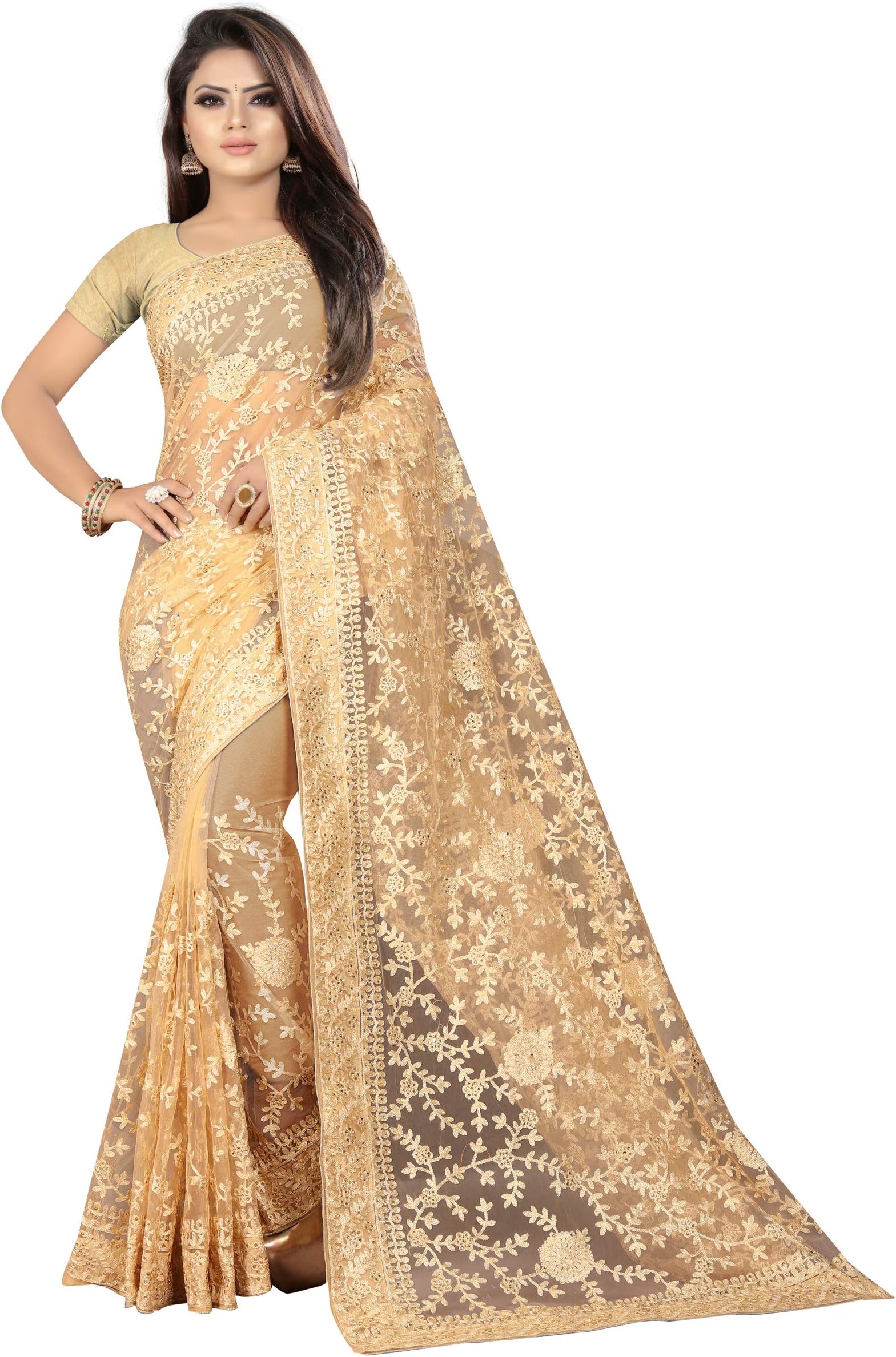Women's Woven Net Saree With Blouse Piece