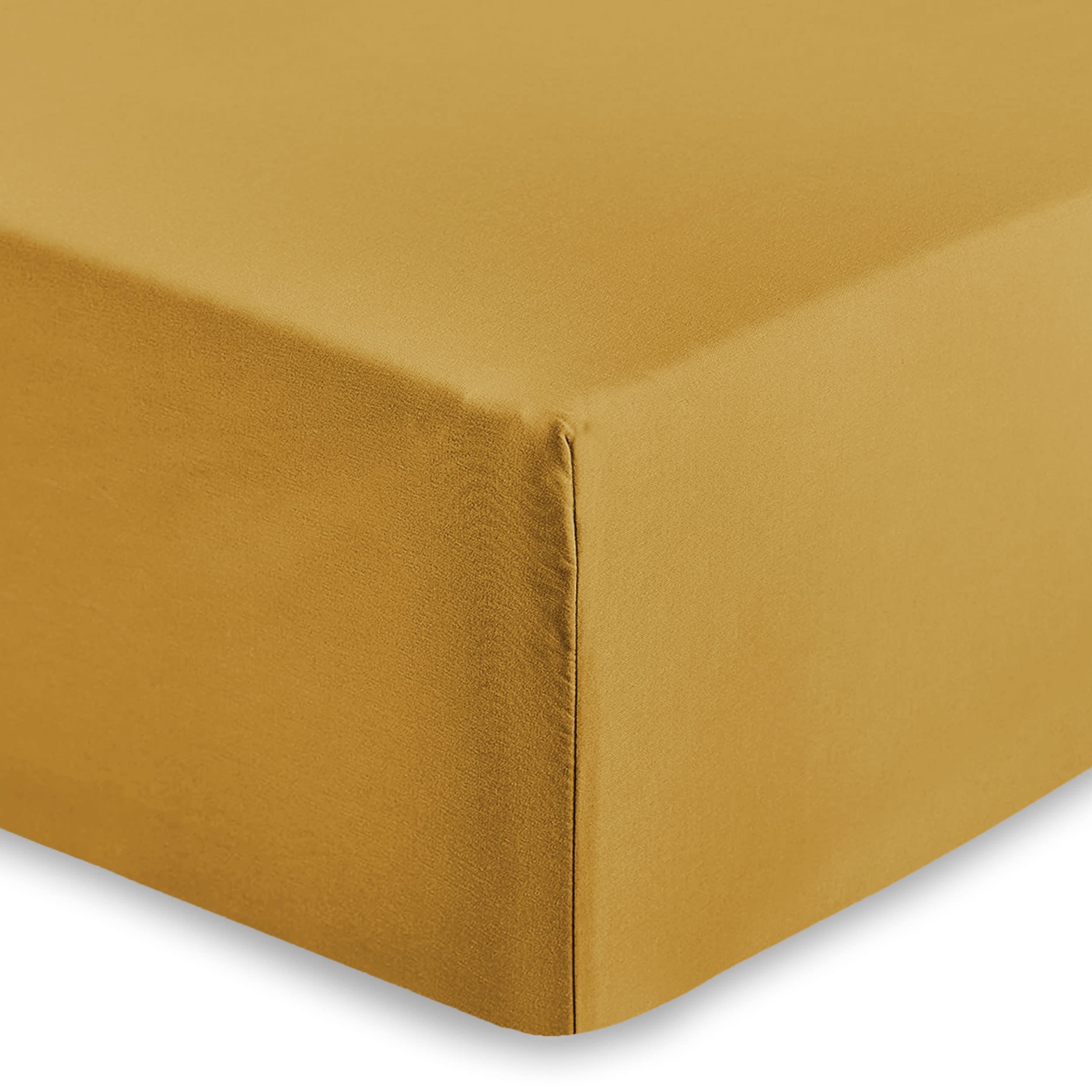 AMEHA King Size Fitted Sheet 25 cm Deep Soft Brushed Microfiber Fabric Easy Care Fade Resistant Fitted Bed Sheets (Ochre, 152 x 200 cm)