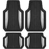 Motor Trend ChromeTech Car Floor Mats Full Set - Durable Rubber Floor Mats for Cars with Two Tone Accent, All Weather Interior Protection for Front and Rear with Non-Slip Backing, Silver Chrome