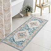 Uphome Blue Long Bathroom Rug Boho Tribal Bathroom Rug Runner Soft Plush Machine Washable Bath Mats Non-Slip Oriental Vintage Bath Rugs for Bathtub Sink Vanity, 18x47 inch