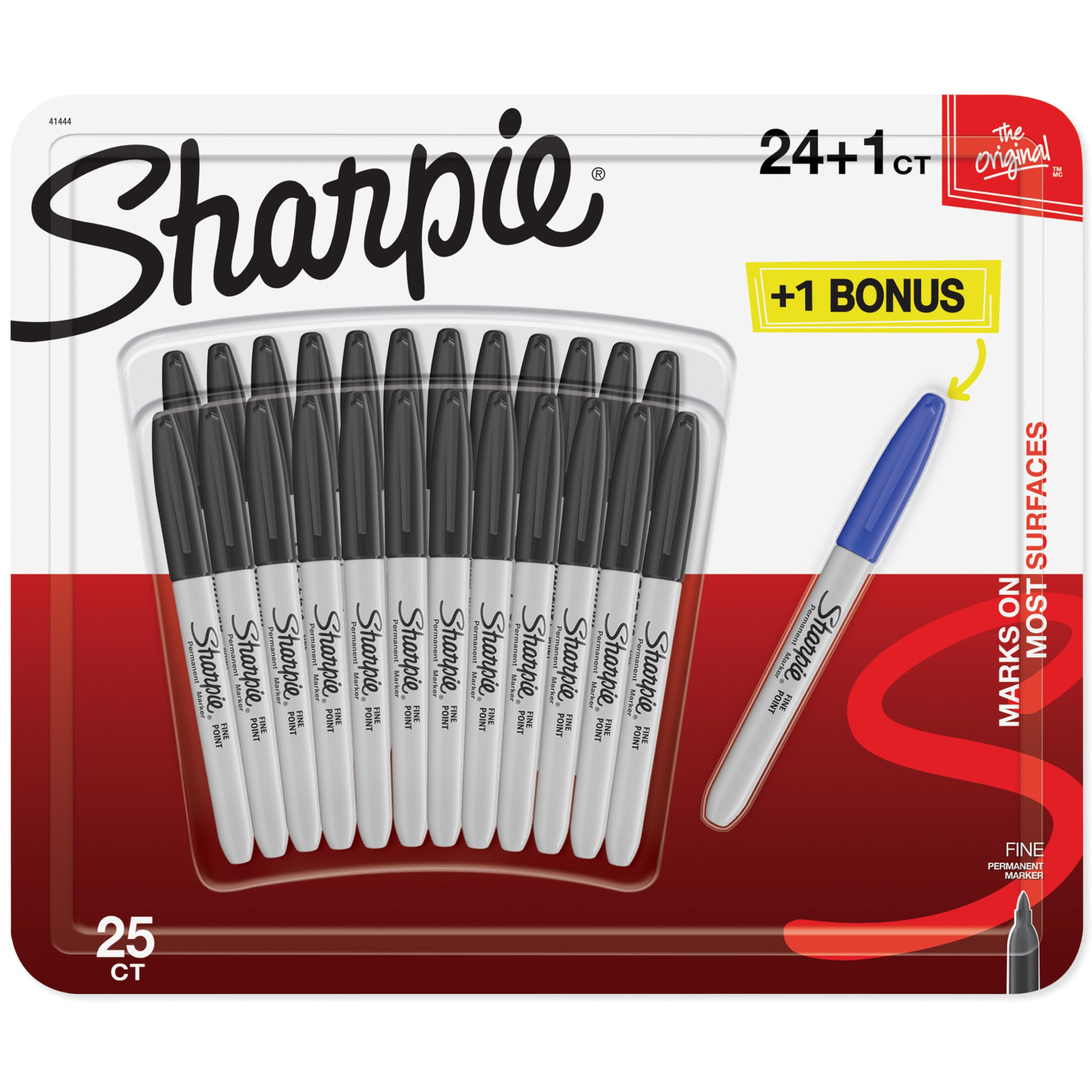 Sharpie Permanent Markers | Fine Point | 24 Black + 1 Blue Marker Pen | 25 Count Marker Set — image 1