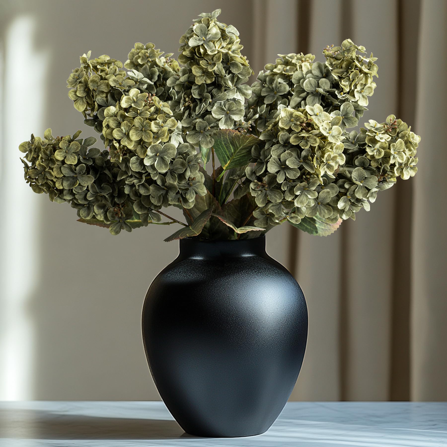 Photo 1 of Ttranewsoo Green Hydrangea Artificial Flowers,Fake Fall Flowers Silk Hydrangea with Stems,Fall Faux DIY Floral for Table Vase,Hydrangeas Bouquet Indoor and Outdoor Decoration 24"? Green? 8pcs No Vase