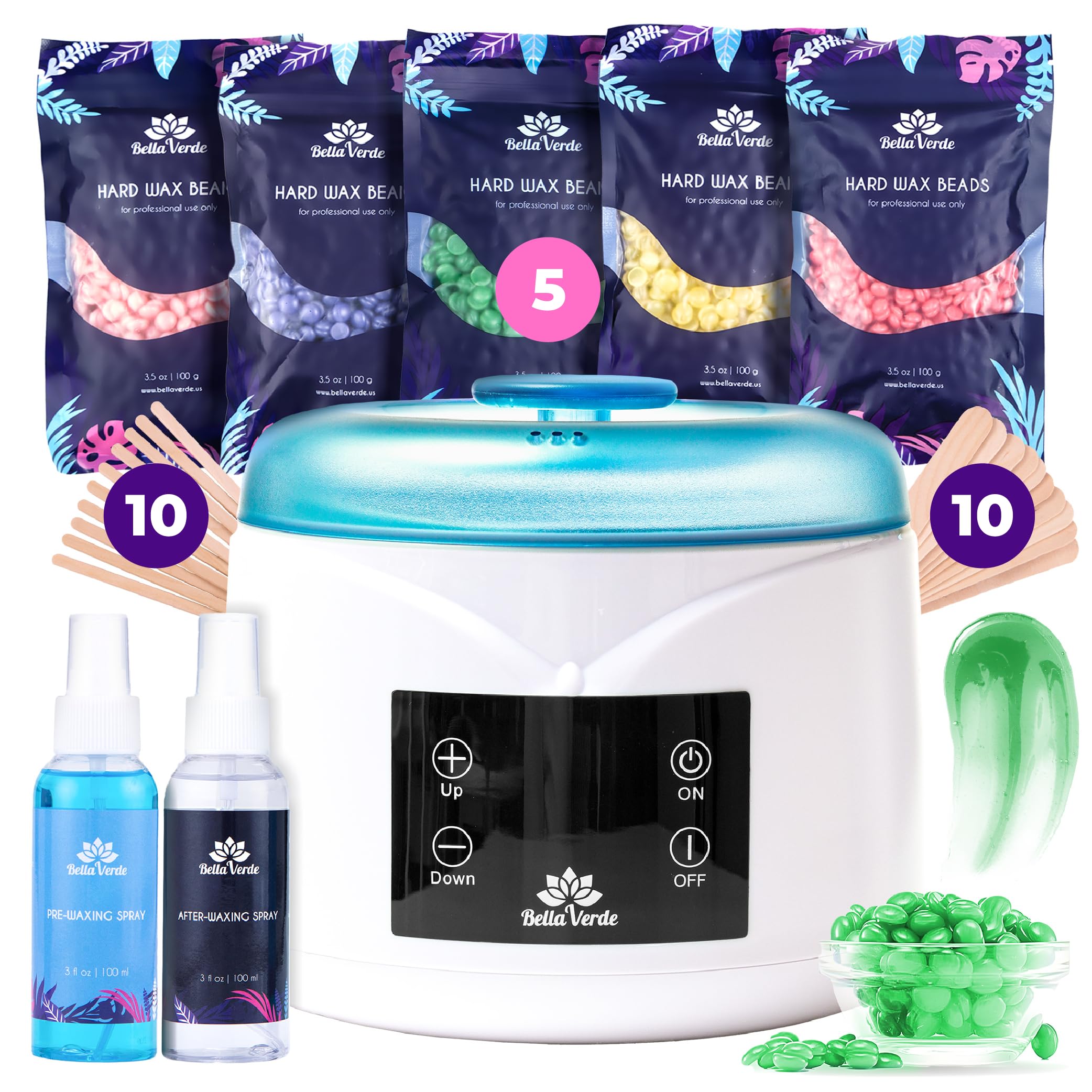 Photo 1 of Bella Verde Waxing Kit for Women & Men -Digital Wax Warmer with Hard Beads, Pre & Post Spray, Hot Wax Pot Machine for Face, Eyebrows, Body, Legs, Bikini - At-Home Hair Removal for Sensitive Skin