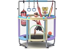 HEYSKY Trampoline for Kids 55inch Toddler Mini Small Trampoline Outdoor Indoor Basketball Hoop, Swing, Gift for Baby, Toddlers & Kids Ages 3-6