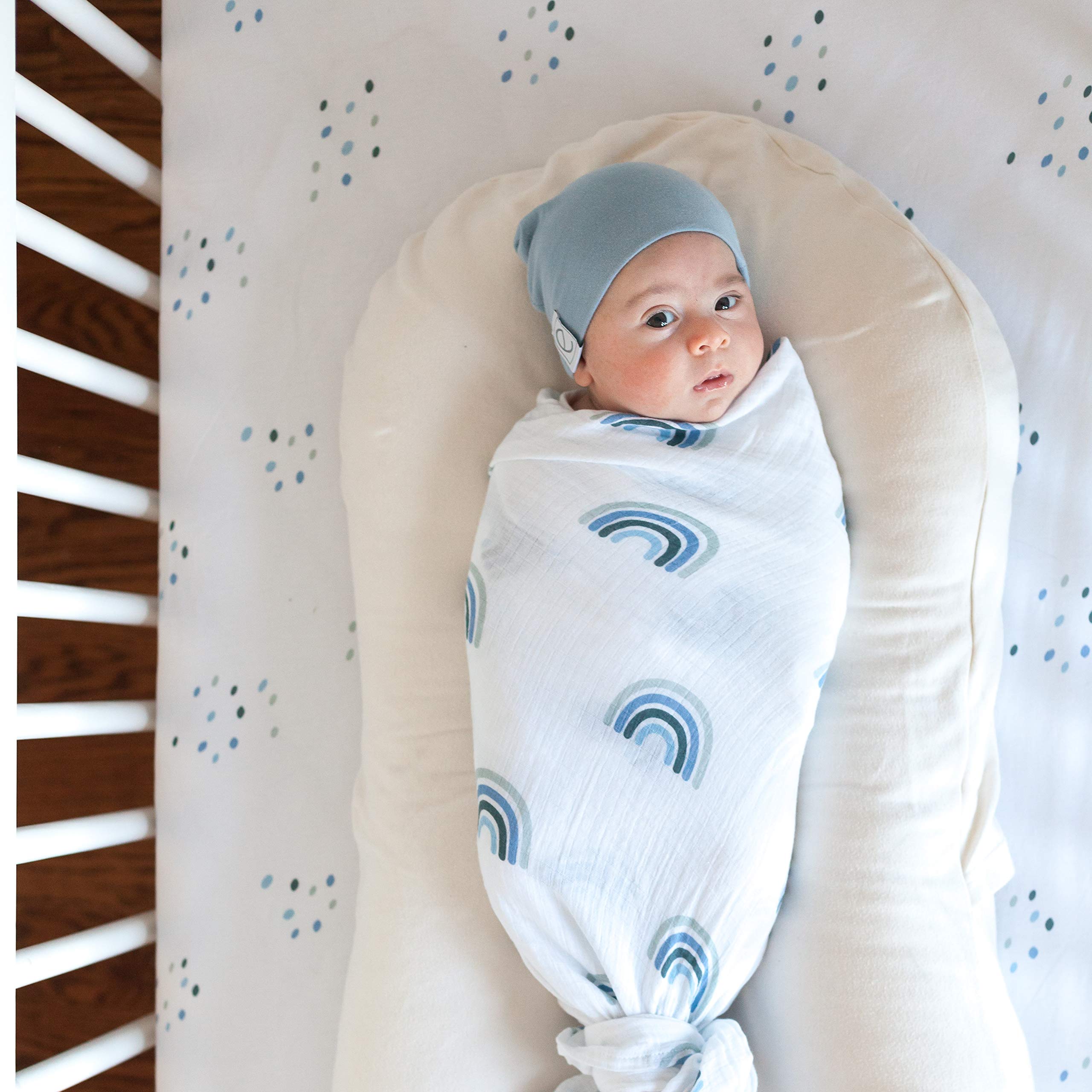 Ely's & Co. Baby Crib Bedding Sets for Boys and Girls — 4 Piece Set Includes Crib Sheet, Quilted Blanket, Crib Skirt, and Decorative Toddler (Blue Rainbow, 4 Piece)
