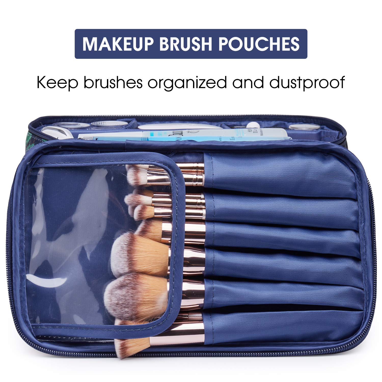 Travel Makeup Bag Large Cosmetic Bag Makeup Case Organizer for Women and Girls (Large, Blue Peony)