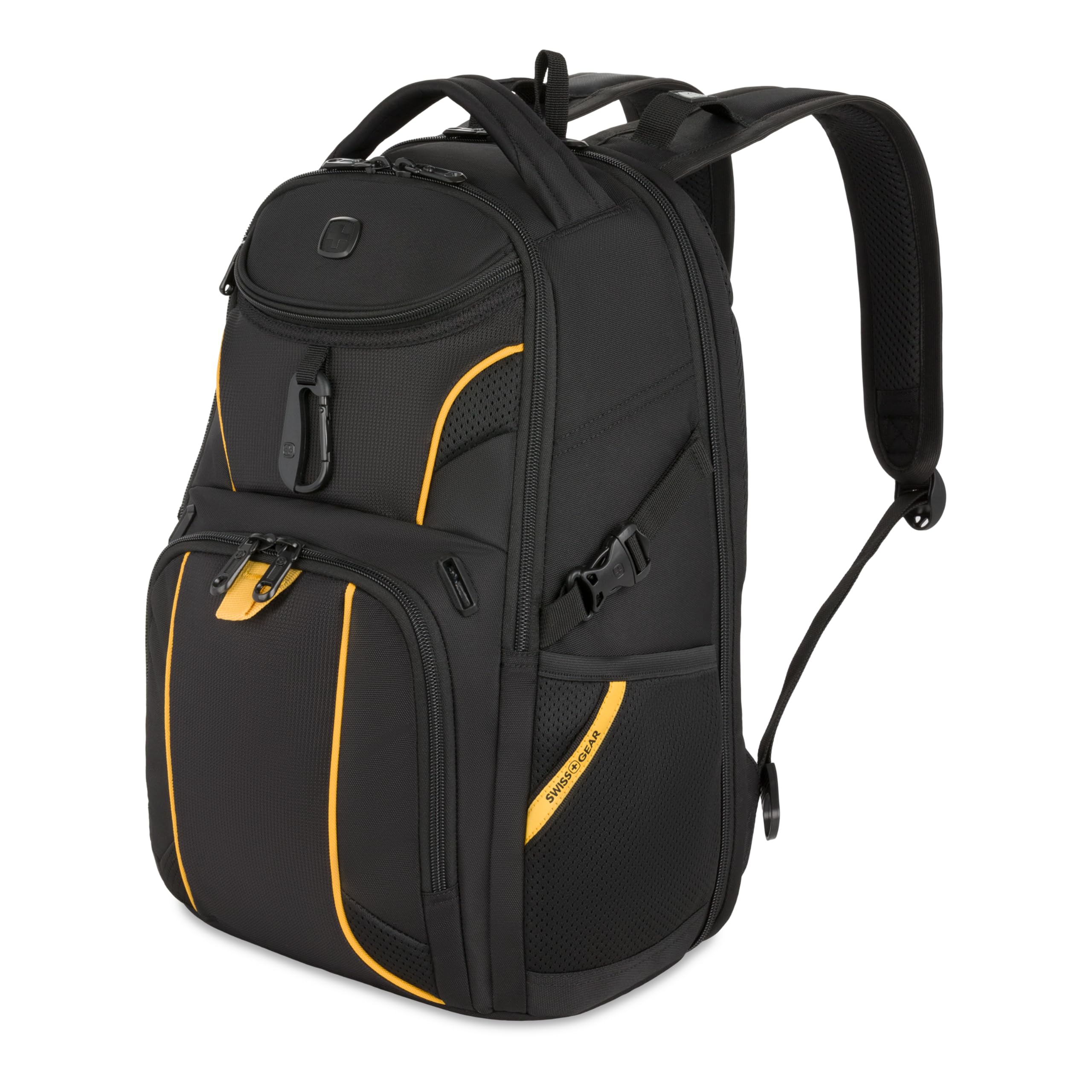 SwissGear 1900 Mini ScanSmart 16-Inch Backpack, Fits Up to 13-Inch Laptop, RFID Protection & ScanSmart TSA-Friendly Compartment, Black/Yellow Image