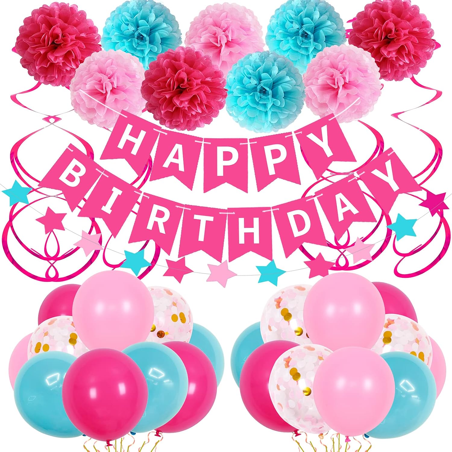 High Quality Merchandise And Convenient Honest Service Birthday Decorations Fuwane Happy Birthday Decorations For Girls And Women Rose Red And Pink Birthday Party Supplies For 1st 3rd 10th 13rd 16th 18th 19th th