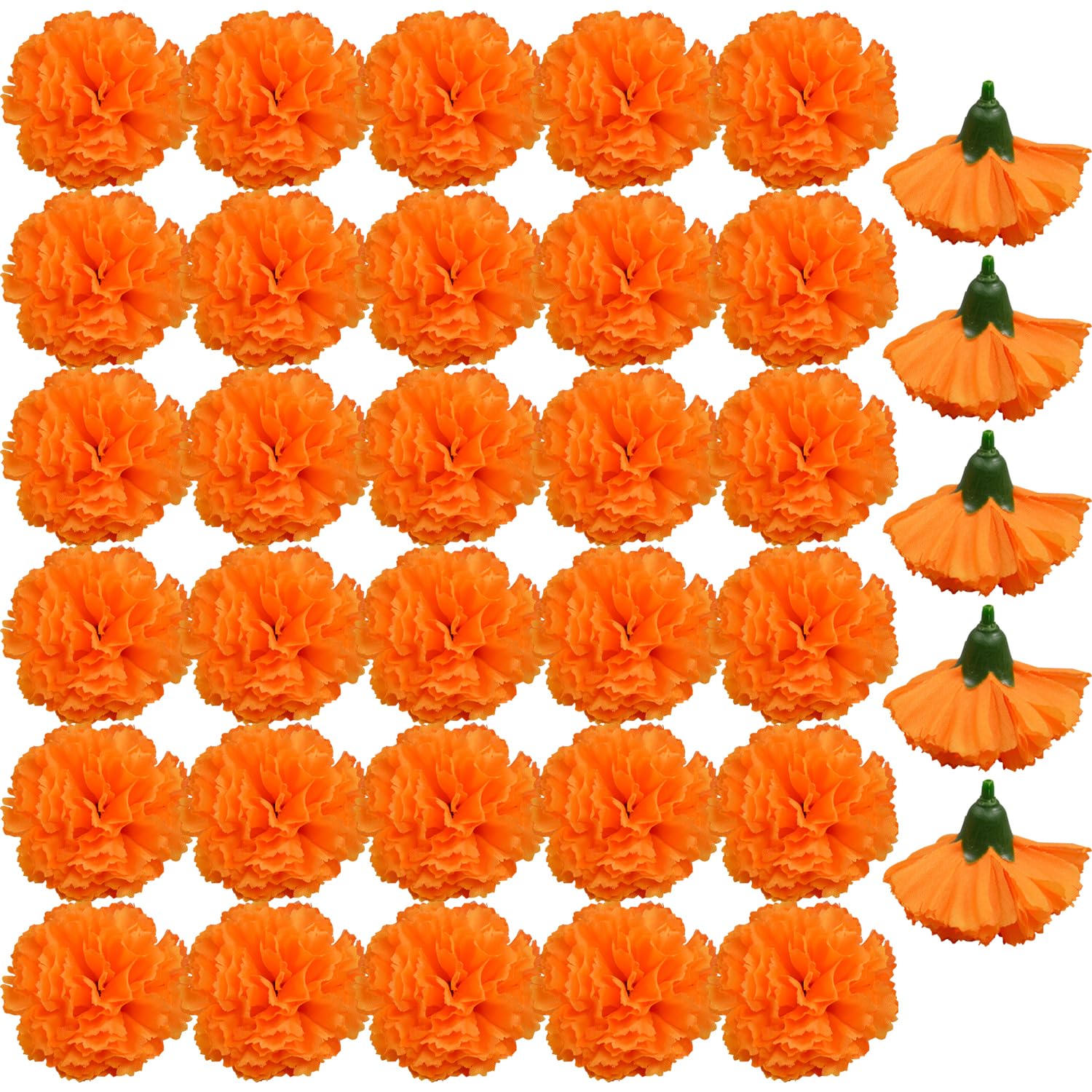 CYNOSURETECH Pack of 35 Artificial Carnation Flower Heads, Simulated Flowers, Decorative Dried Flower Heads, Suitable for Shopping Malls, Parties, Home and Wedding Decorations (Orange)