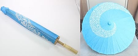 23 Inch Tall Blue & White Spiral Pattern Wood Bamboo Paper Umbrella Parasol Backyard Decoration Gift