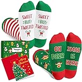HAPPYPOP Christmas Socks for Kids - Knee High Socks, Holiday Gifts for Boys Girls with Card
