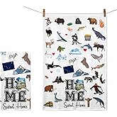 Ezen66Gifts Home Sweet Home Alaska Kitchen Towel - Housewarming and Homecoming Gifts - Alaska State Favorite Symbol Dish Towels Gifts for Women Friends for Birthdays Mother's Day and Holidays