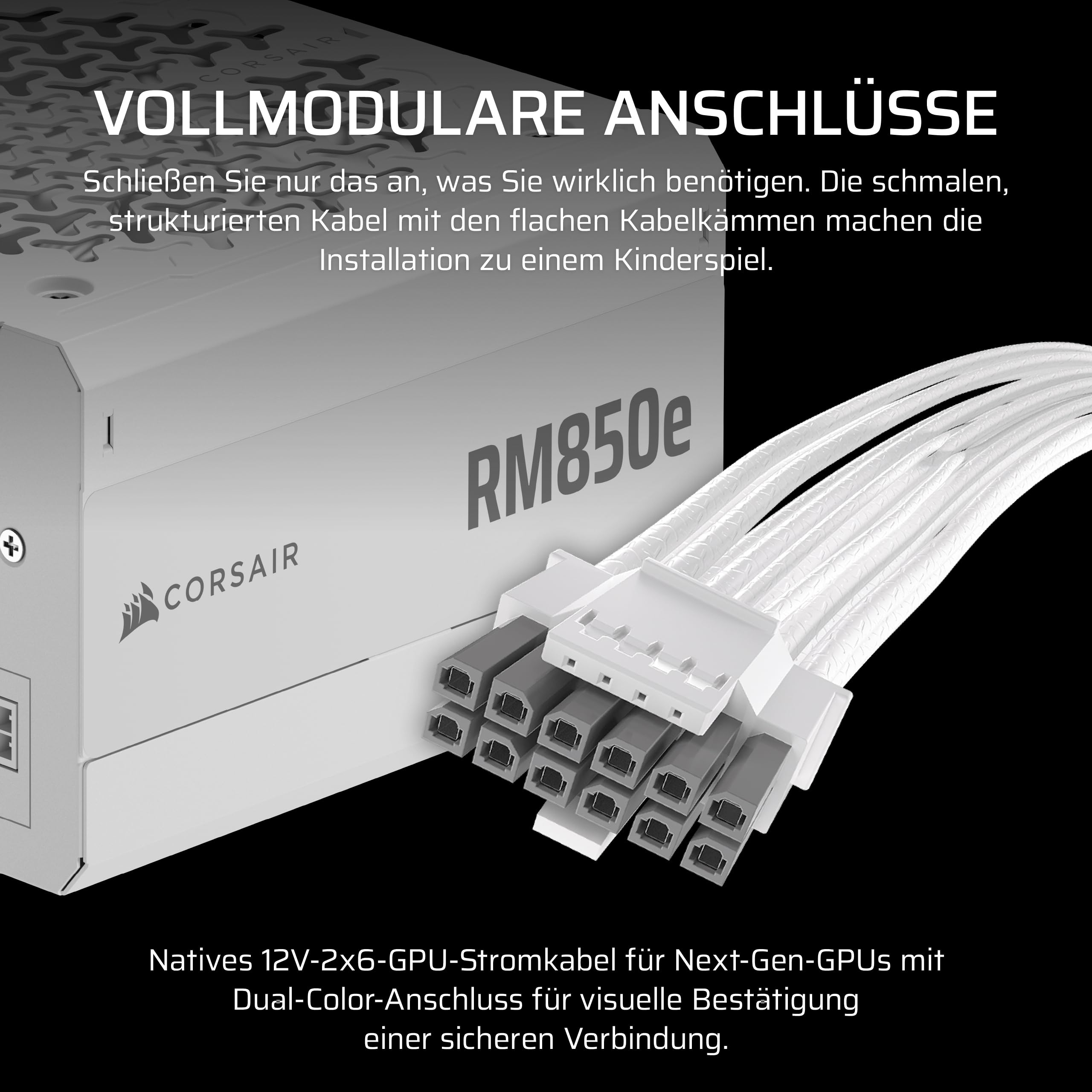 CORSAIR RM850e (2025) Geräuscharmes Vollständig Modulares ATX-Netzteil mit 12V-2x6 Kable – Zero RPM-Lüftermodus, ATX 3.1-Konform, PCIe 5.1-Unterstützung, Cybenetics Gold – Weiß 4
