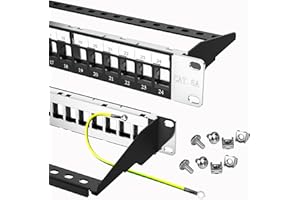 Jadaol 24 Port Shielded Patch Panel, 1U 19 Inch Rack/Wall Mount Blank Patch Panel with Cable Management Bar & Ground Wire, Compatible with Cat6a/Cat6 RJ45, HDMI, Coax, USB, Fiber, Audio Keystone Jacks