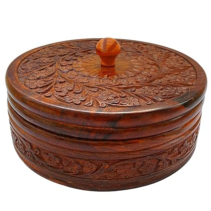 Craftland Handcrafted Wooden Box Pot for Chapatis, 7.5-Inch, Brown