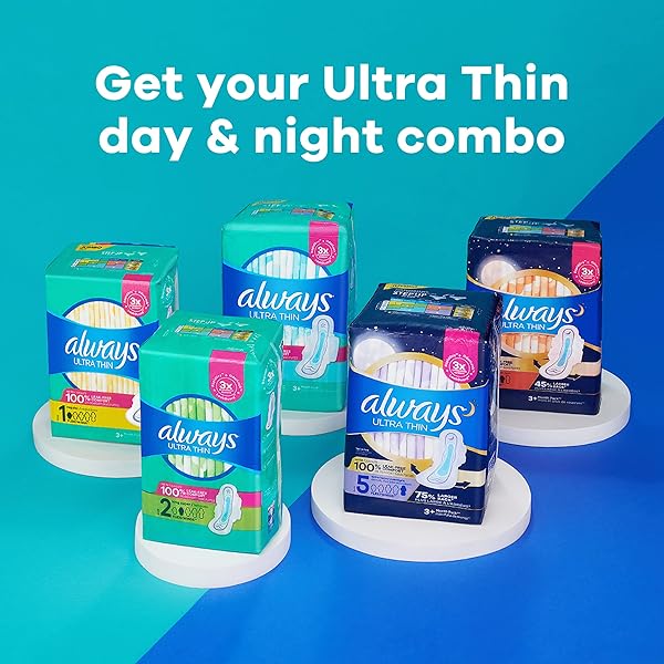 ALWAYS ULTRA THIN SIZE 5 EXTRA HEAVY OVERNIGHT PADS WITH WINGS UNSCENTED, 46 COUNT