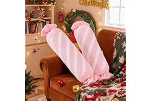 Lanpn Christmas Candy Pillows Set of 2, Christmas Decoration Winter Throw Pillows Soft Fleece Sherpa Cute Long Candy Lollipop Peppermint Cushion for Sofa Bedroom Xmas Decor (27x7 inch, Pink)