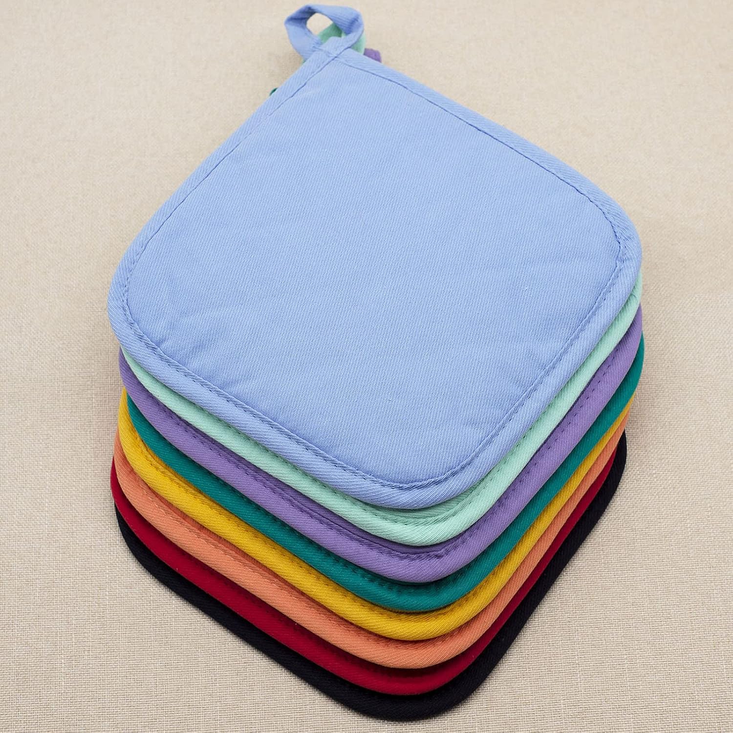 Jehdhe Pot Holders (Pack of 8) - Cotton Pot Holders for Kitchen - 7 x 7 Inches Pot Holders Heat Resistant (Multicolor): Kitchen & Dining