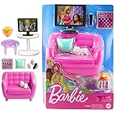 Barbie Indoor Furniture Playset, Living Room Includes Kitten, Furniture and Accessories for Movie and Game Night