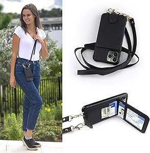GearShield Crossbody Cell Phone Case and Wallet Compatible with iPhone Xr, Cross Body Phone Purse Bag with Five Card Slots Including Transparent ID Holder and Adjustable 48 to 54 Inch Strap