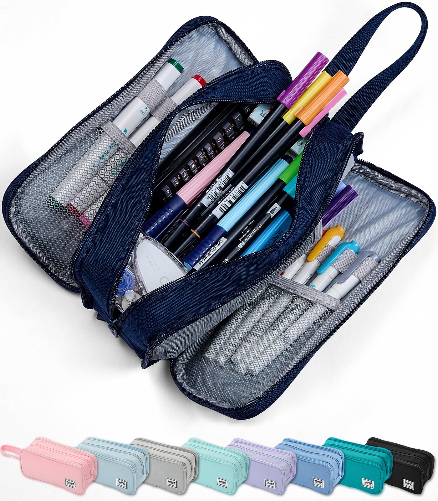 Photo 1 of SPACEMATE Pencil Case Pouch Box Bag School Supplies Girls Boys Kids, Cute Preppy Stuff Big Capacity Aesthetic Pen Organizer, Back to College Stationary, Navy Blue, Extra Large Style, 2300ml