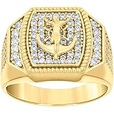 Jewels By Lux 14kt Yellow Gold Mens Cubic-Zirconia Anchor Crucifix Religious Ring
