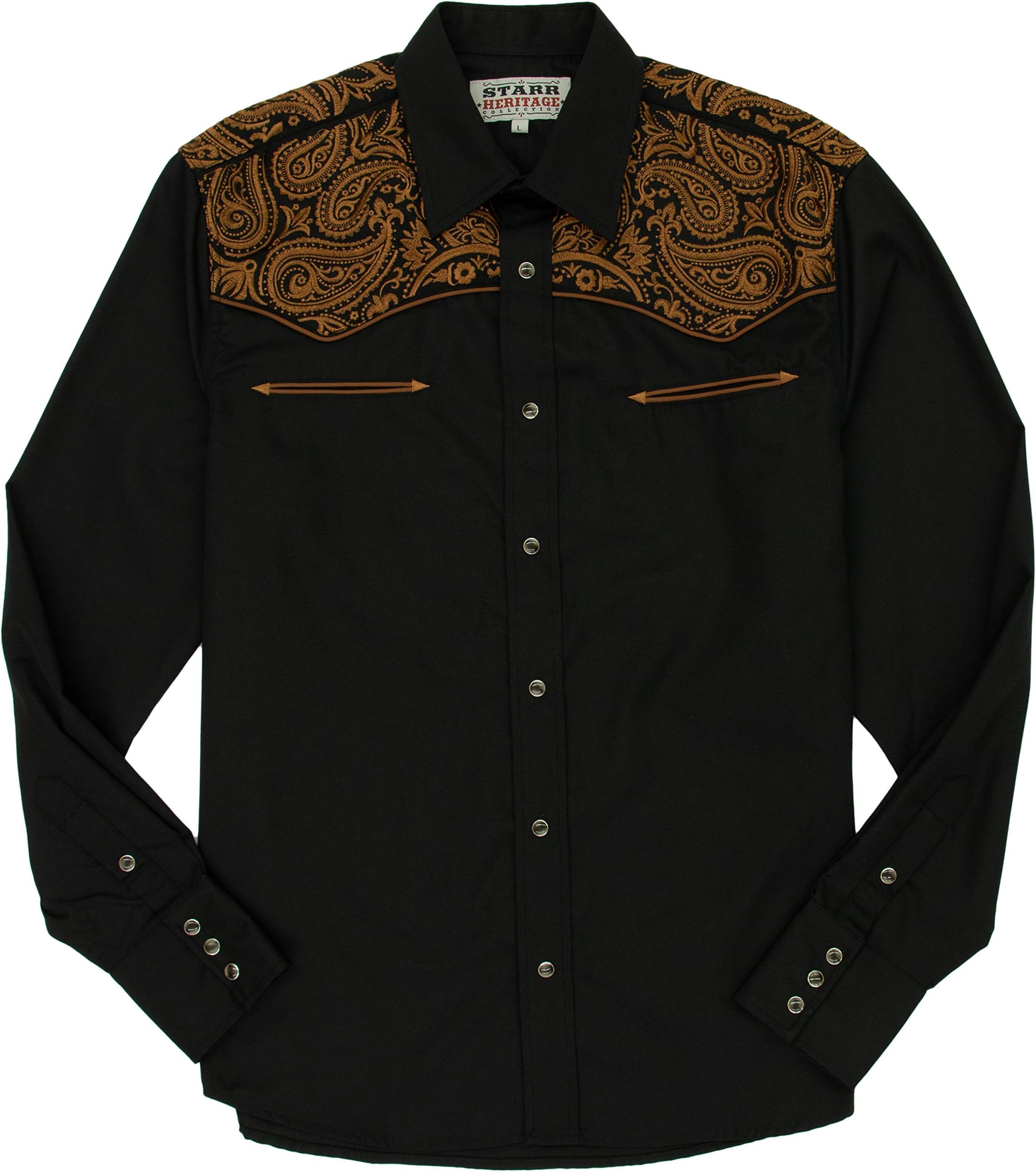 STARR Heritage Embroidered Long Sleeve Western Snap Shirt - SHC005 L Black/Pecan